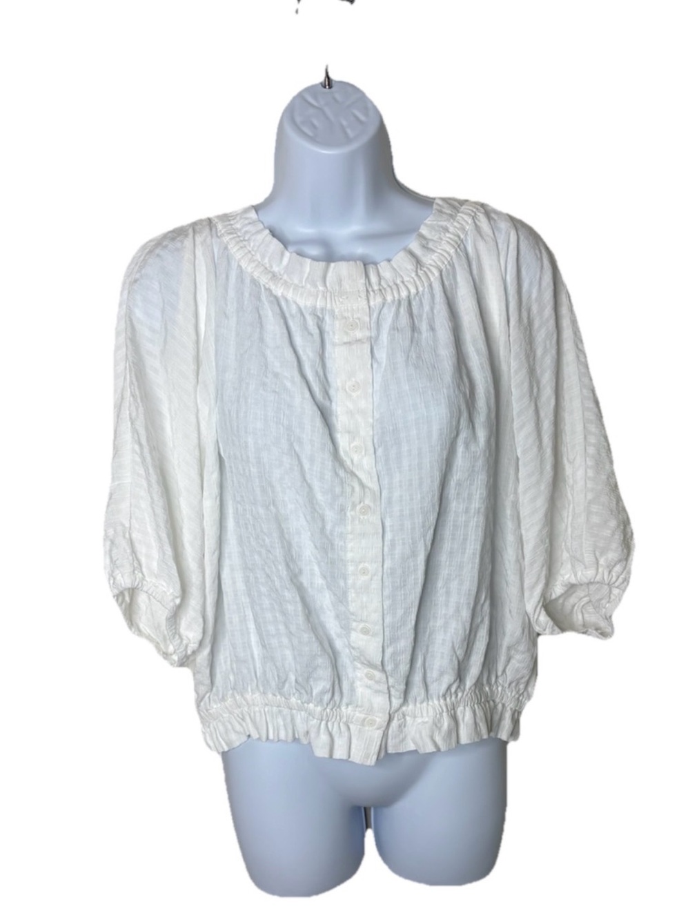 Anthropologie Maeve White Textured Dolman Sleeve Elastic Crop Blouse Size Large